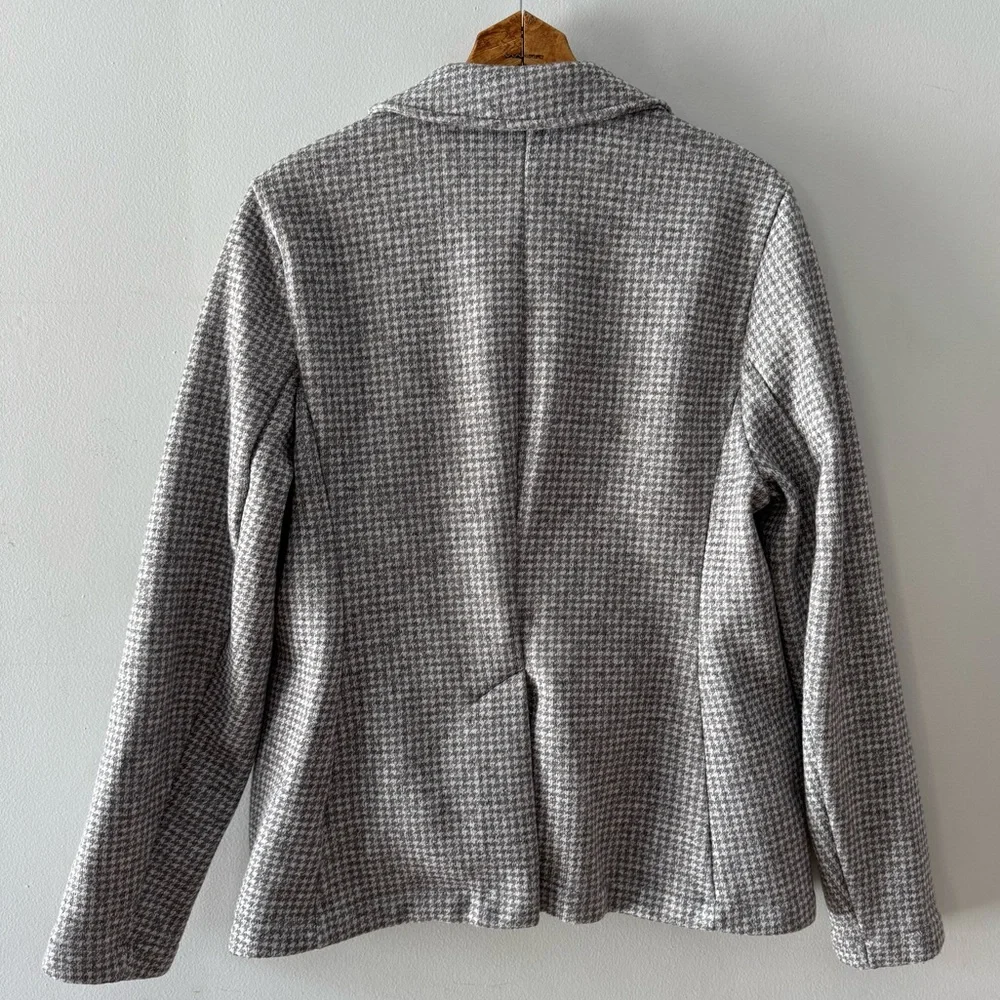 Lands’ End‎ Blazer, Sz Medium 10-12, Houndstooth Grey Polyester Academia Office